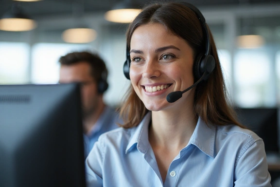 Customer support representative helping a client online