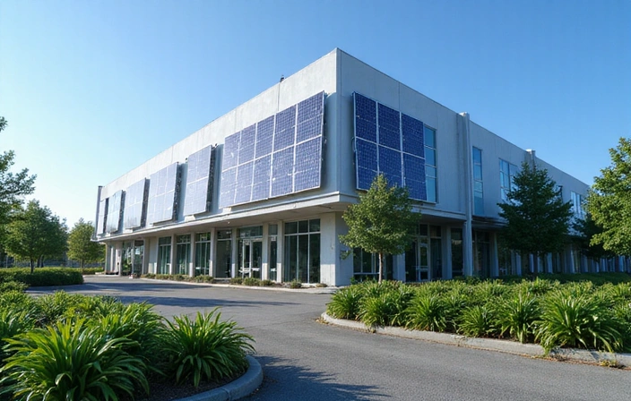 Green data center with solar panels on the roof