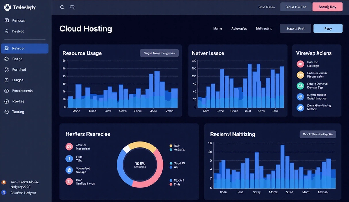 Cloudlaer cloud hosting dashboard showcasing various features and performance metrics